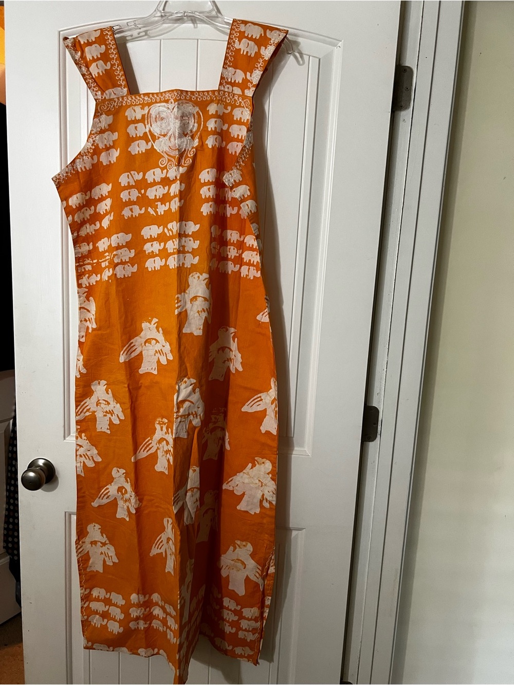 Orange Elephant Print Sleeveless Maxi Dress